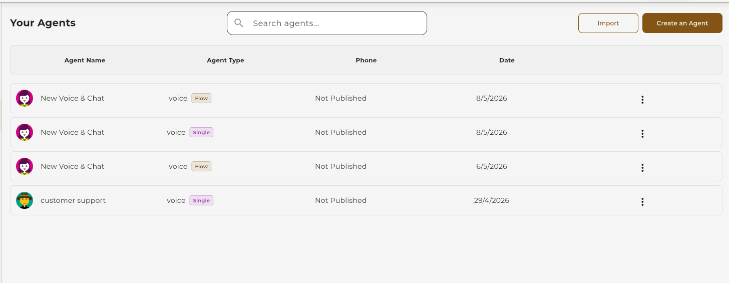 Agent table with sorting and badges