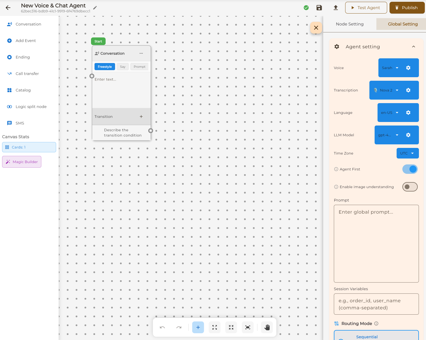 Conversation Flow Visual Builder Interface