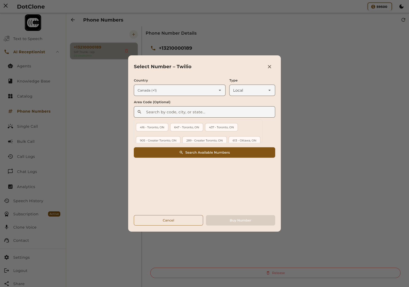 Phone Numbers Interface