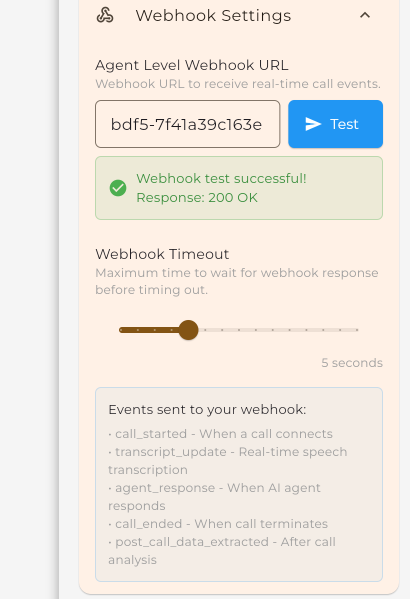 Webhook settings page