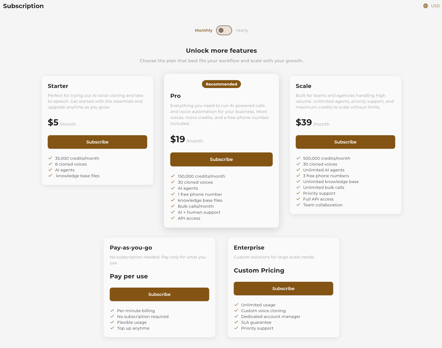 Billing settings page