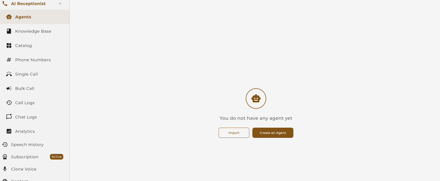 Create agent button on dashboard
