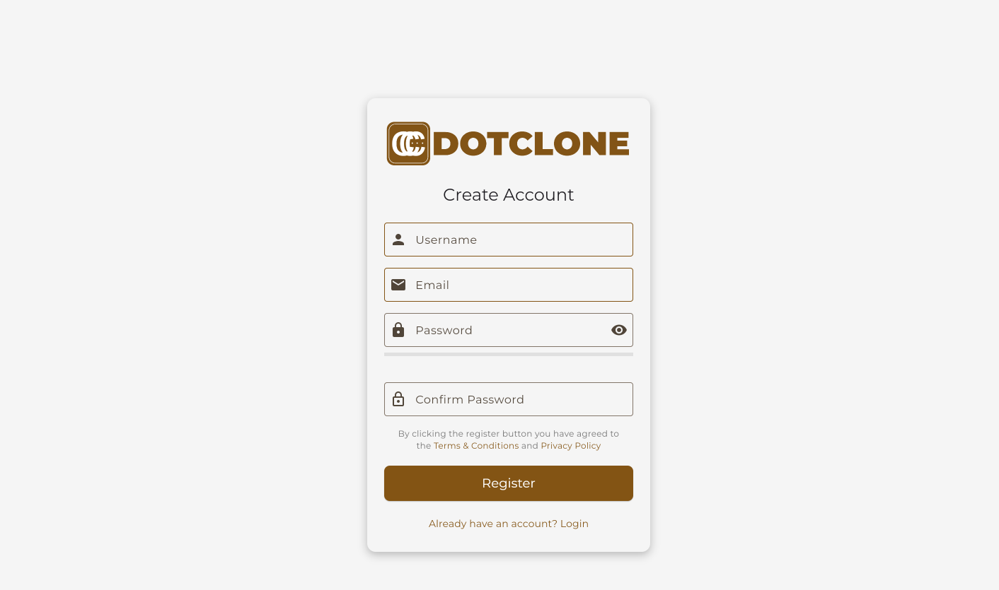 Dotclone registration page