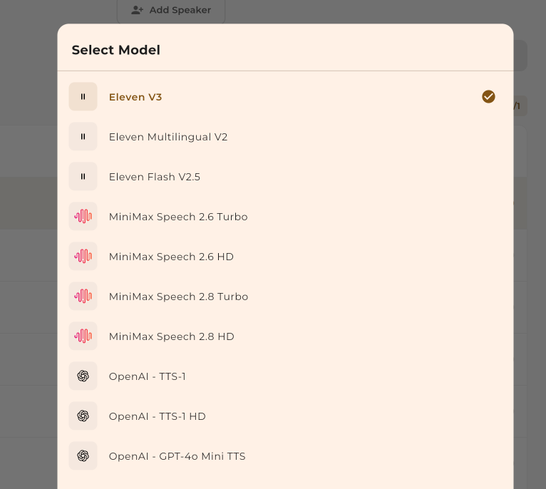 Provider selection dropdown