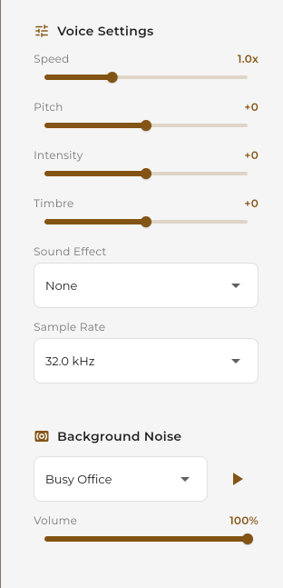 Settings sliders