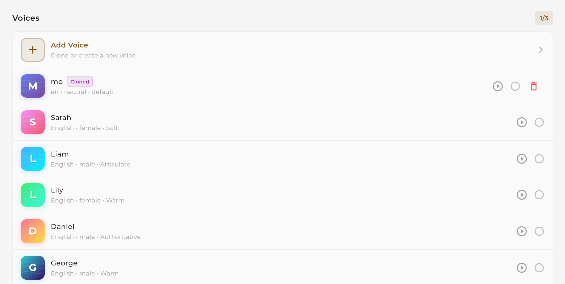 Select cloned voice for TTS